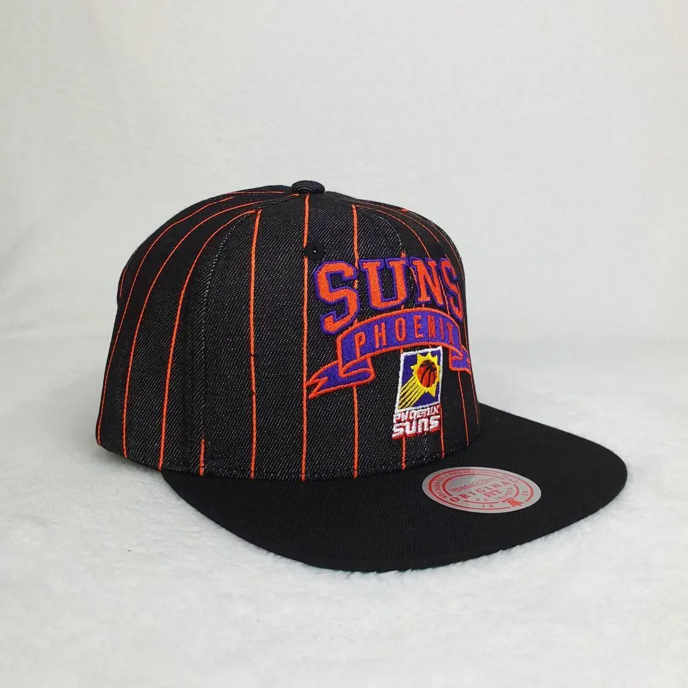Phoenix Suns Mitchell & Ness NBA Snapback Hat Cap Black Denim Pinstripe NWT‎